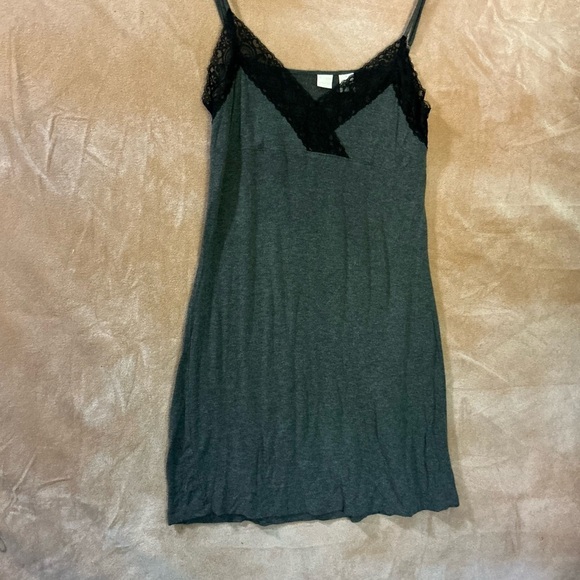 Women's Gray Lace Trim Slip Dress - Picture 1 of 4